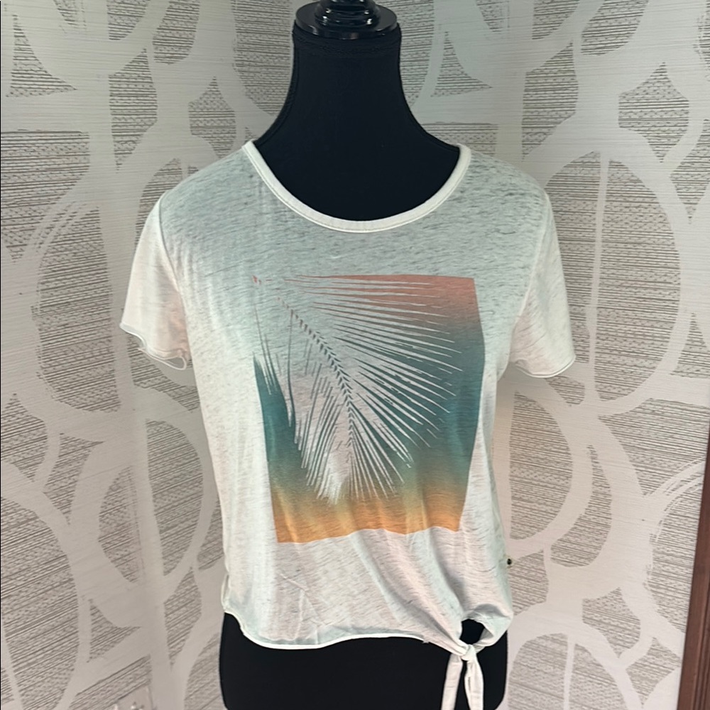 Roxy side tie slub lightweight tropical print tshirt size S